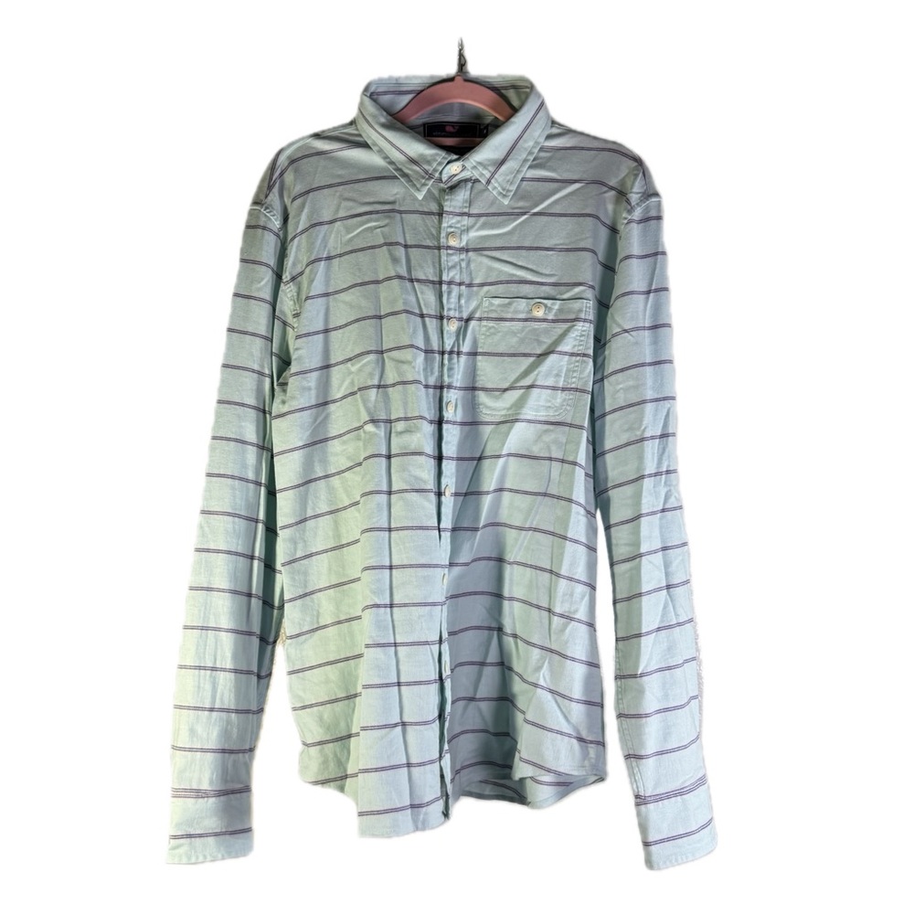 Vineyard Vines Slim Longshore Shirt - Light Blue Purple Stripe - Size M